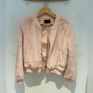 Pink furry Bomber Jacket size Medium